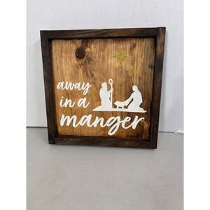 Rustic Wood Christmas Nativity Sign Away In A Manger White‎ Silhouette Star